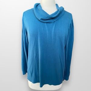 Coldwater Creek Large‎ Cowl Turtleneck Sweater Top Shirt Blue Lightweight
